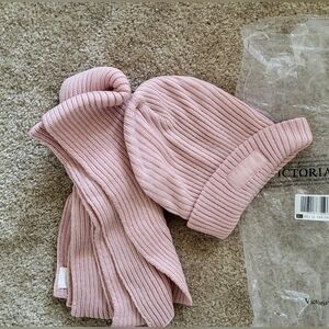 Victoria's Secret Pink Ribbed Beanie and Scarf Set